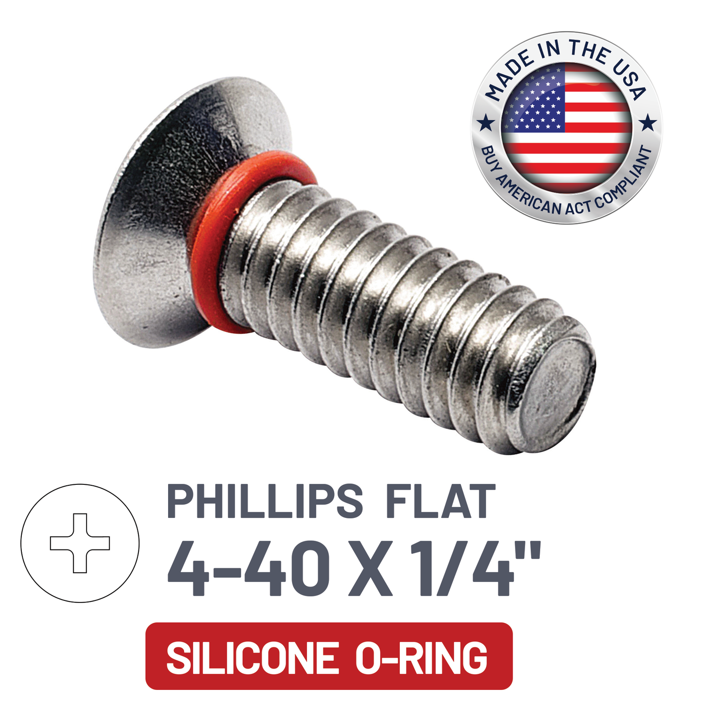 ZAGO Sealing Screw - Slotted Pan Head - 4-40 X 1/4" - SS with Silicone O-Ring (pack x 100)