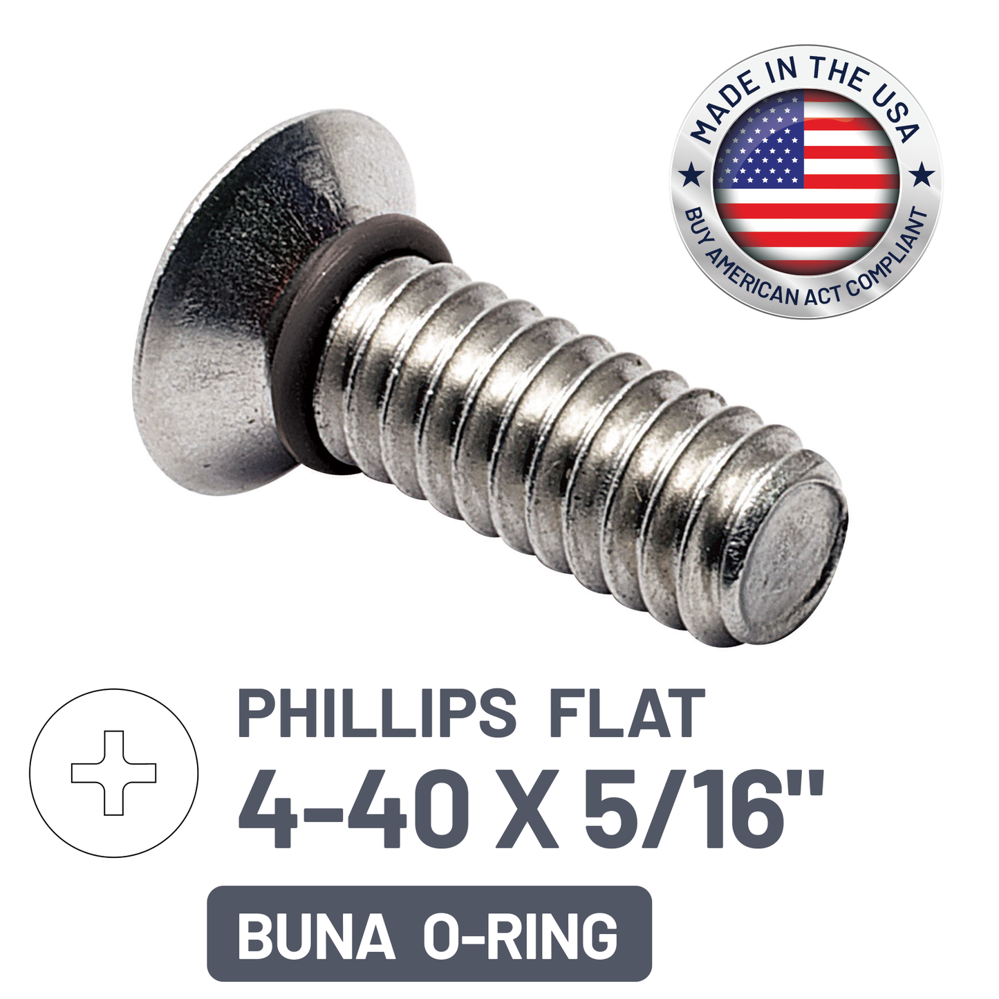 ZAGO Sealing Screw - Phillips Flat Head 100° - 4-40 X 5/16" - SS with BUNA O-Ring (pack x 100)