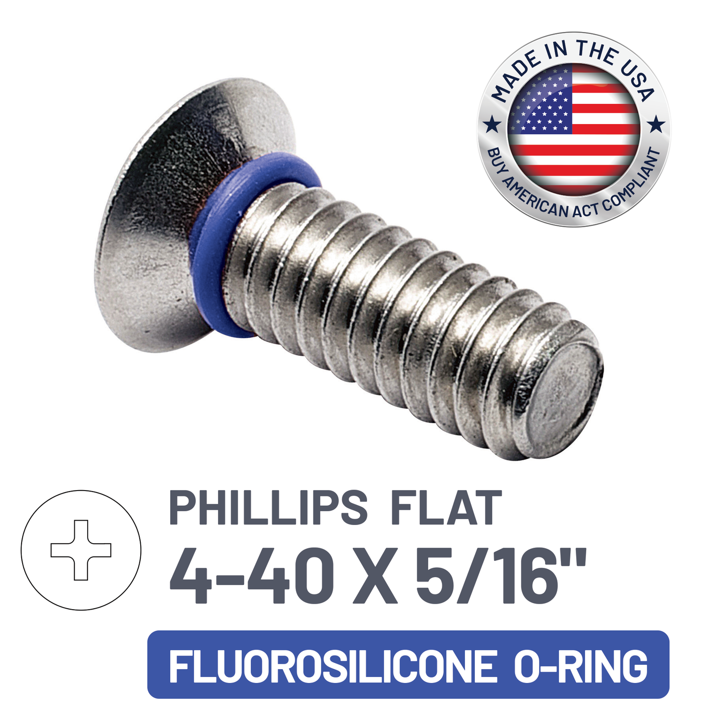 ZAGO Sealing Screw - Phillips Flat Head 100° - 4-40 X 5/16" - SS with Fluorosilicone O-Ring (pack x 100)