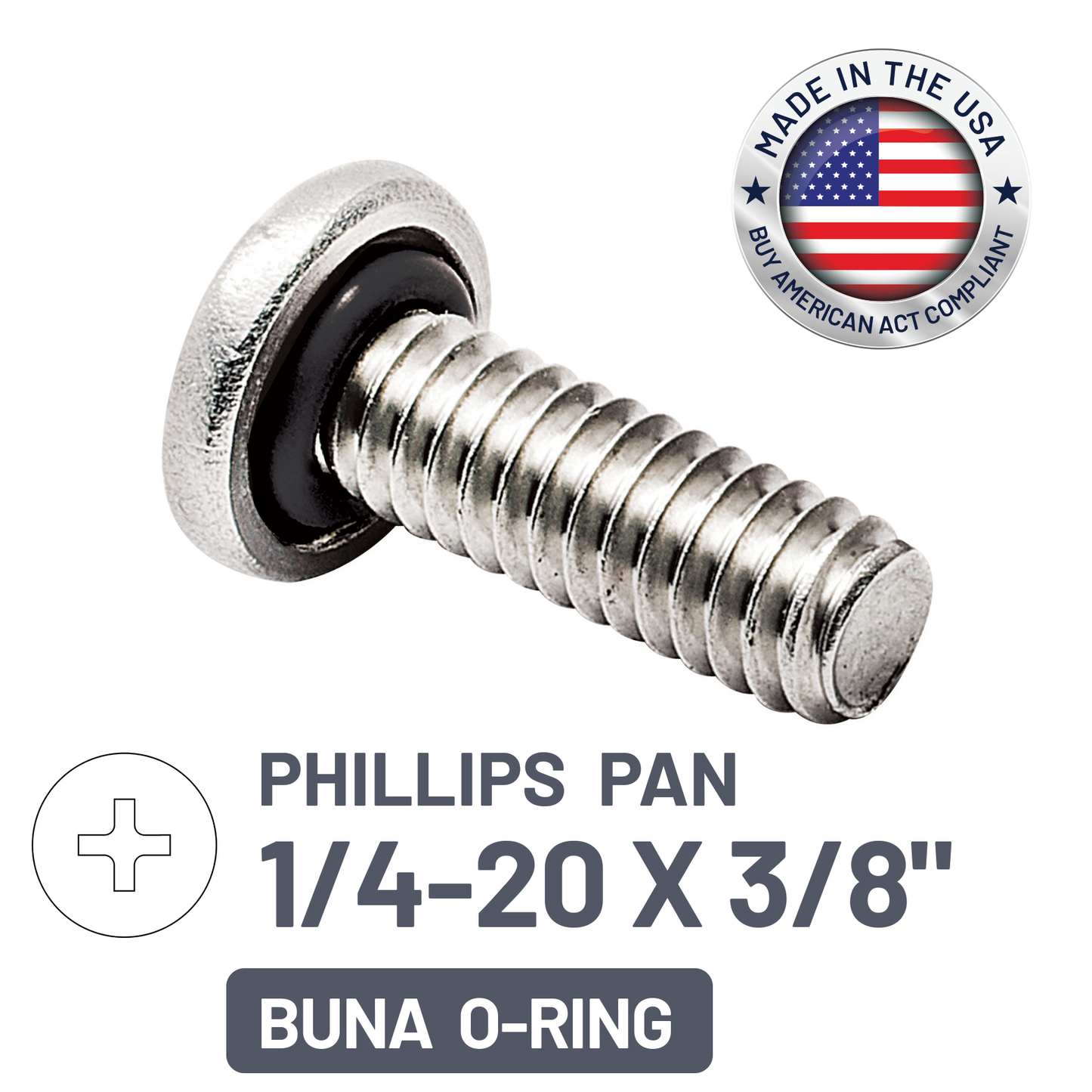 ZAGO Sealing Screw - Phillips Pan Head - 1/4-20 X 3/8" - SS with BUNA O-Ring (pack x 100)