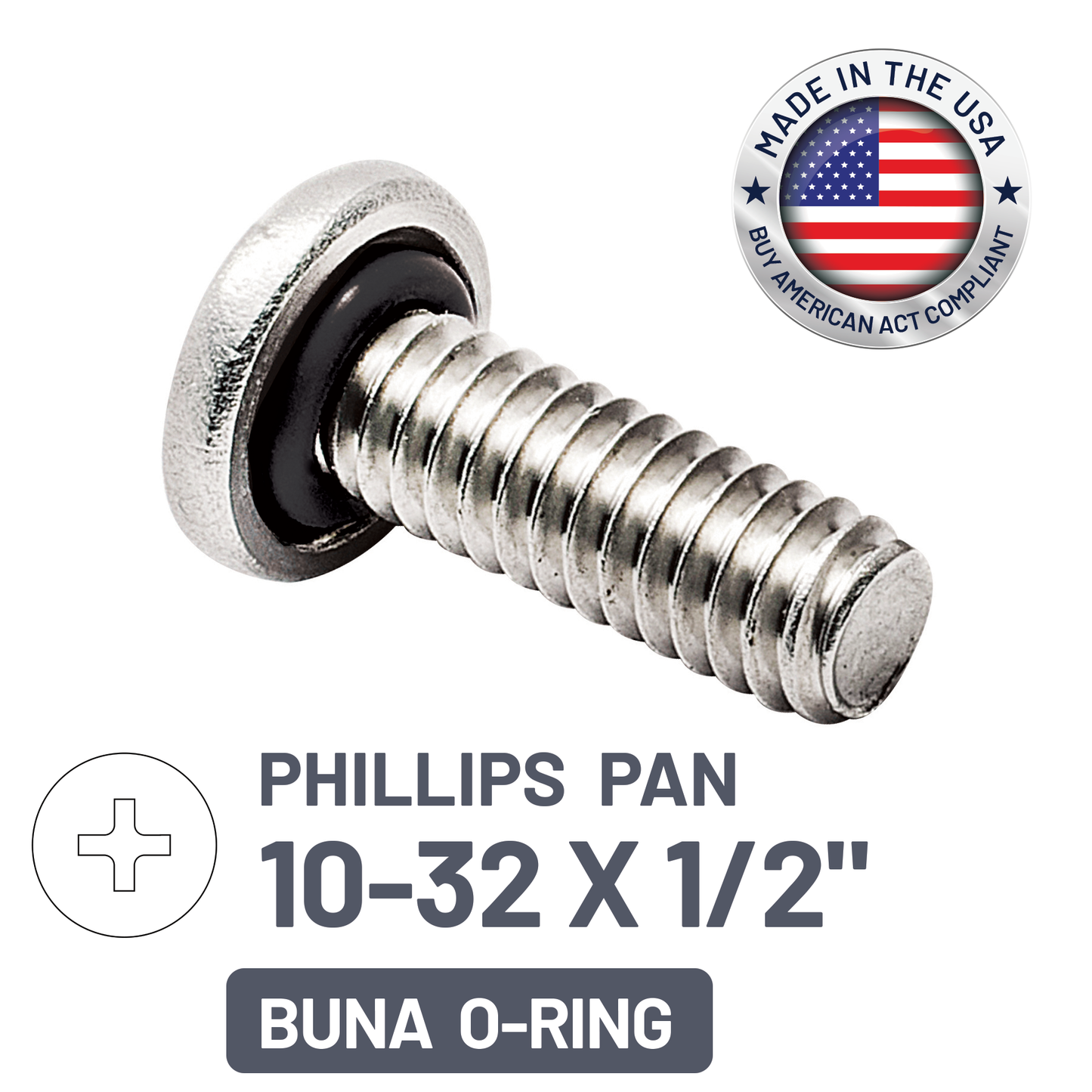 ZAGO Sealing Screw - Phillips Pan Head - 10-32 X 1/2" - SS with BUNA O-Ring (pack x 100)
