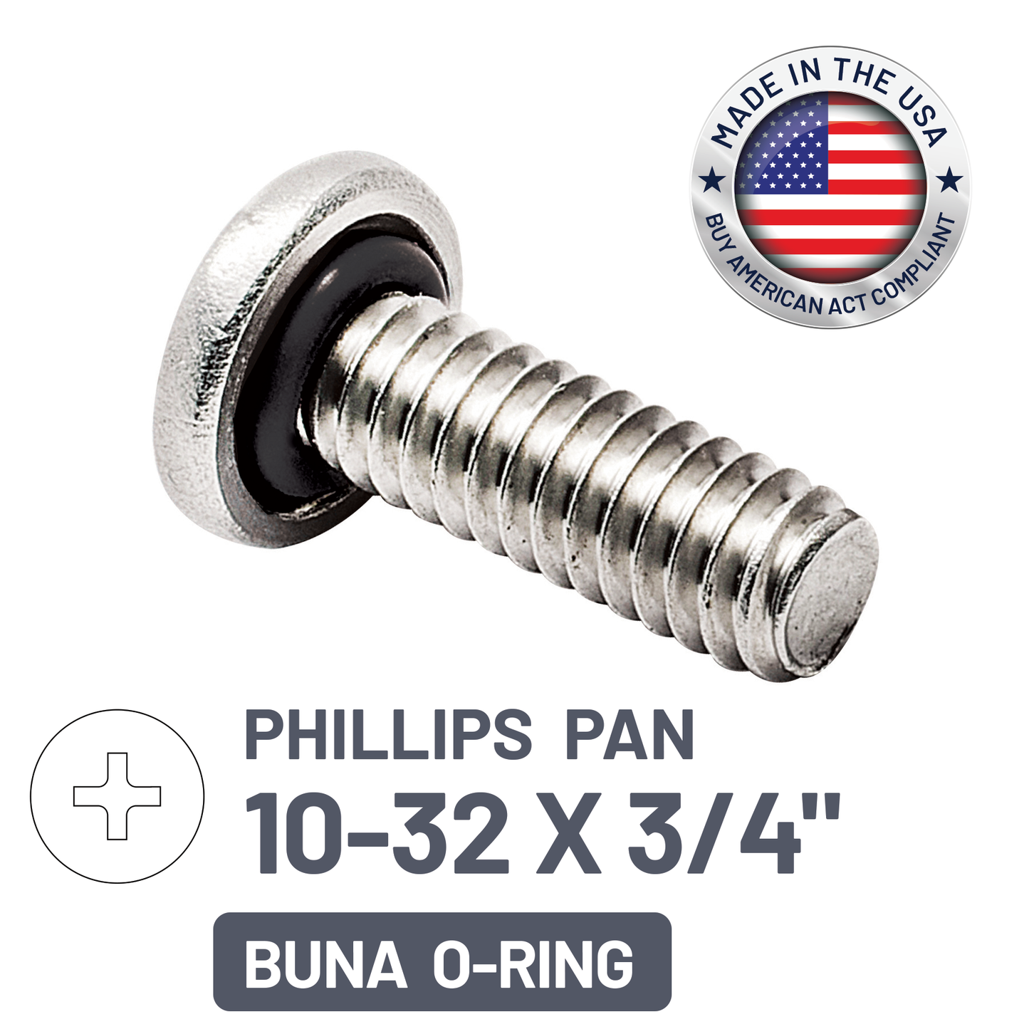 ZAGO Sealing Screw - Phillips Pan Head - 10-32 X 3/4" - SS with BUNA O-Ring (pack x 100)