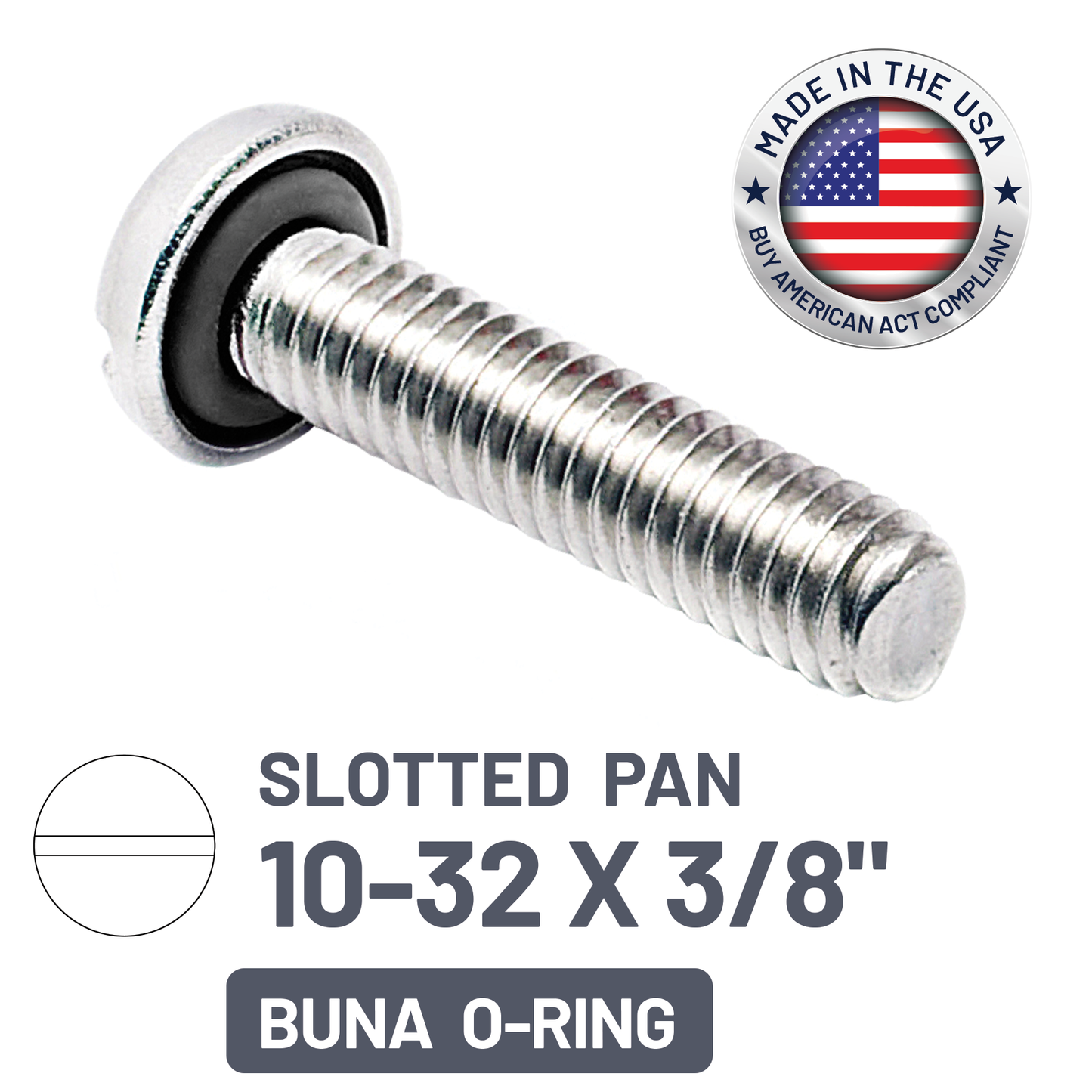 ZAGO Sealing Screw - Slotted Pan Head - 10-32 X 3/8" - SS with BUNA O-Ring (pack x 100)