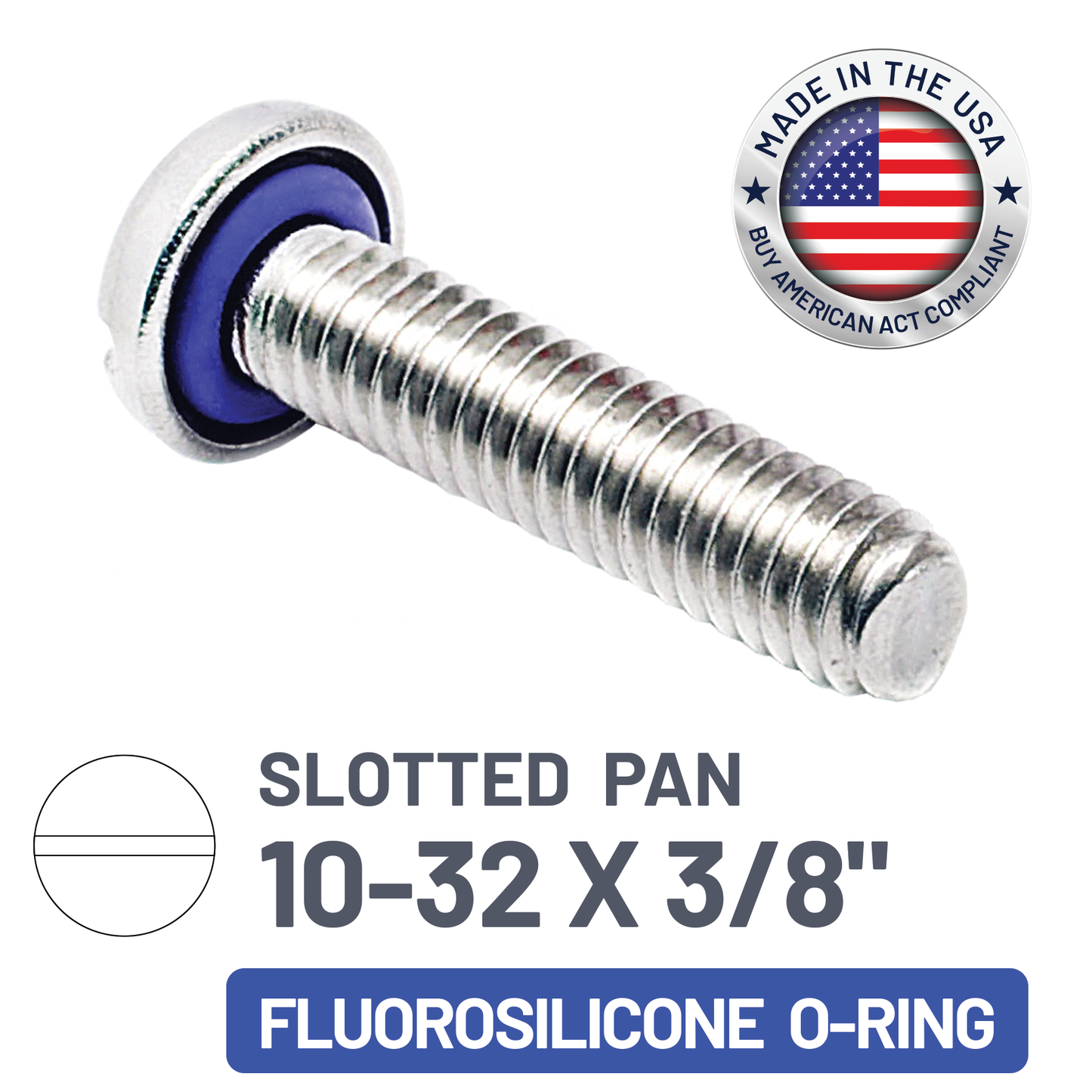 ZAGO Sealing Screw - Slotted Pan Head - 10-32 X 3/8" - SS with Fluorosilicone O-Ring (pack x 100)