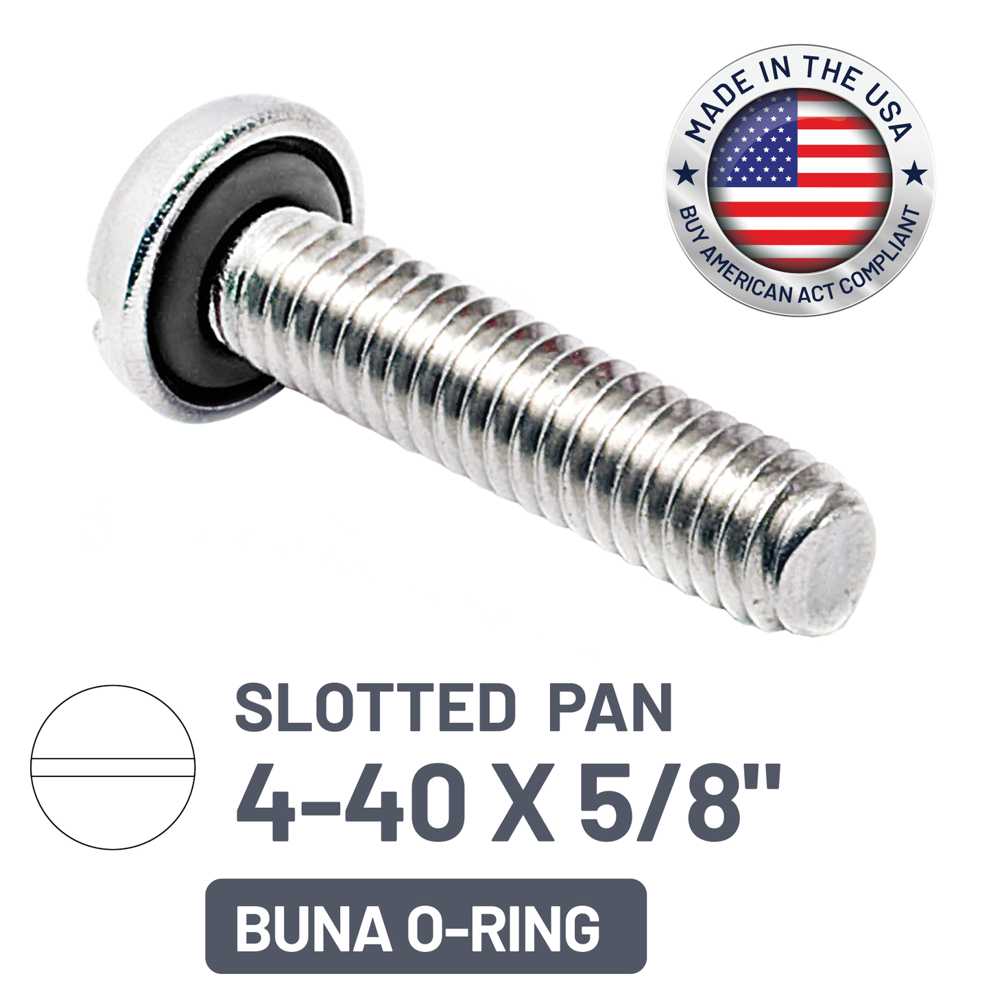 ZAGO Sealing Screw - Slotted Pan Head - 4-40 X 5/8" - SS with BUNA O-Ring (pack x 100)