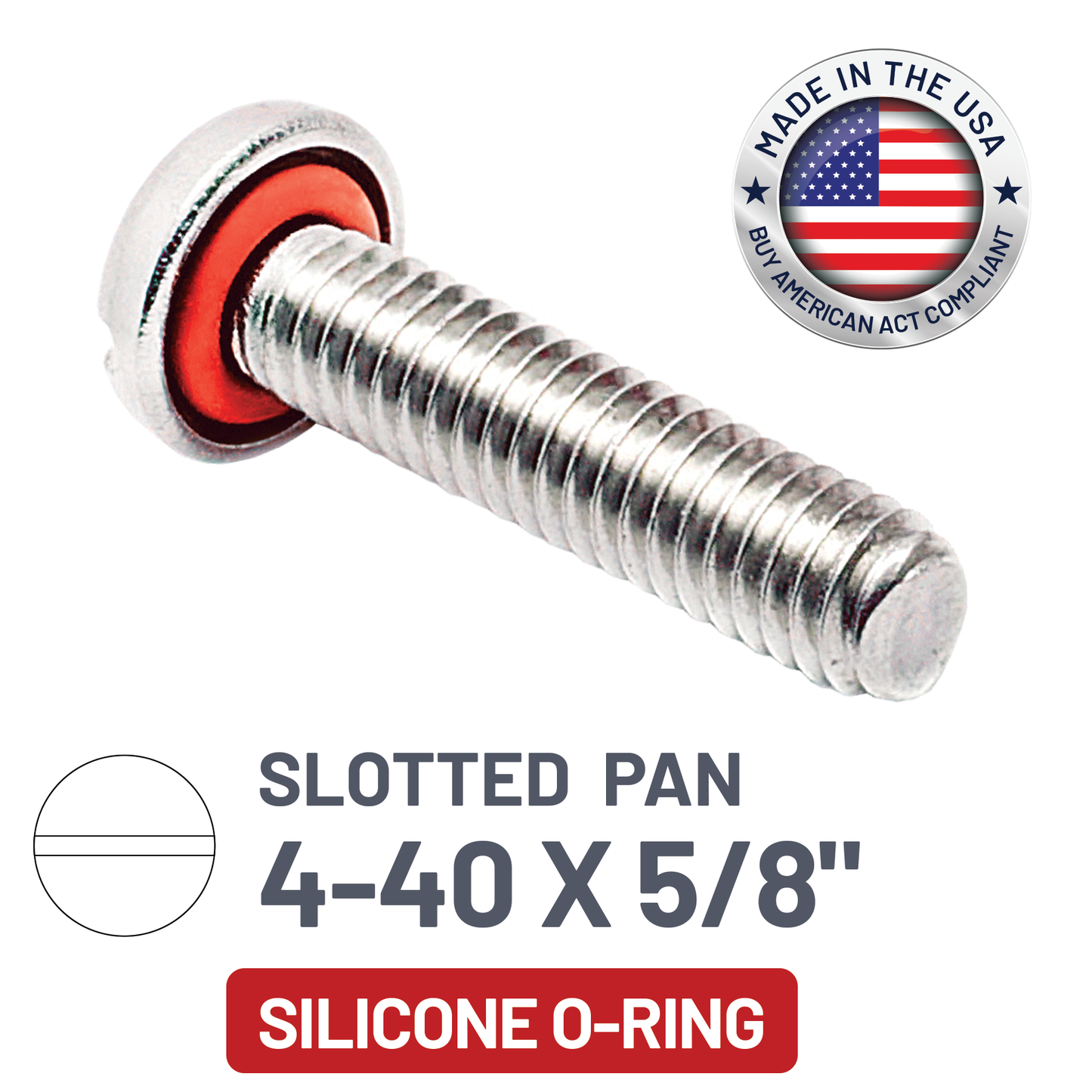 ZAGO Sealing Screw - Slotted Pan Head - 4-40 X 5/8" - SS with Silicone O-Ring (pack x 100)