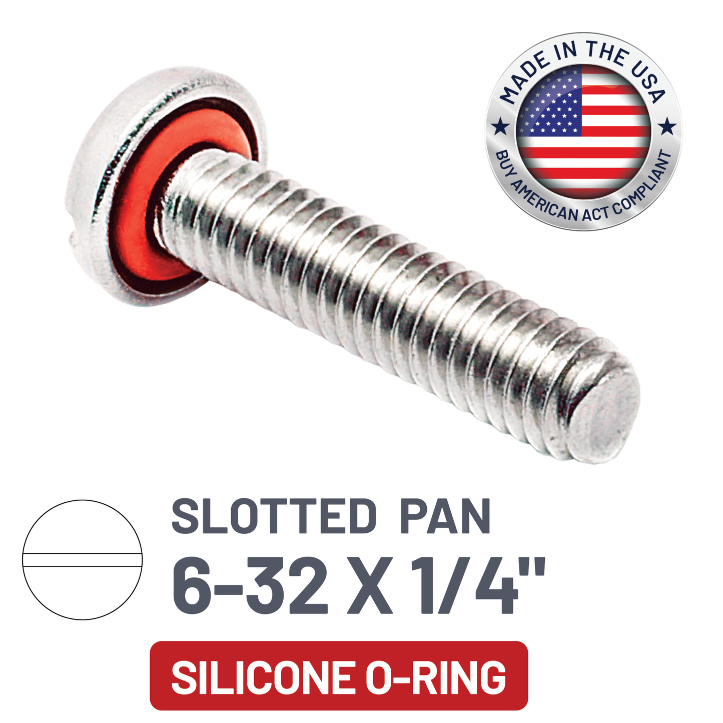 ZAGO Sealing Screw - Slotted Pan Head - 6-32 X 1/4" - SS with Silicone O-Ring (pack x 100)