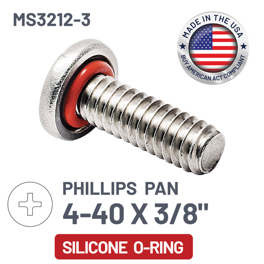 ZAGO Sealing Screw - Phillips Pan Head - 4-40 X 3/8" - SS with Silicone O-Ring (pack x 100)