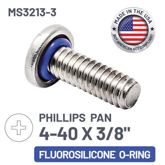 ZAGO Sealing Screw - Phillips Pan Head - 4-40 X 3/8" - SS with Fluorosilicone O-Ring (pack x 100)