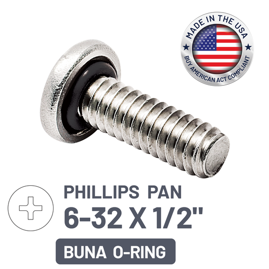 ZAGO Sealing Screw - Phillips Pan Head - 6-32 X 1/2" - SS with BUNA O-Ring (pack x 100)