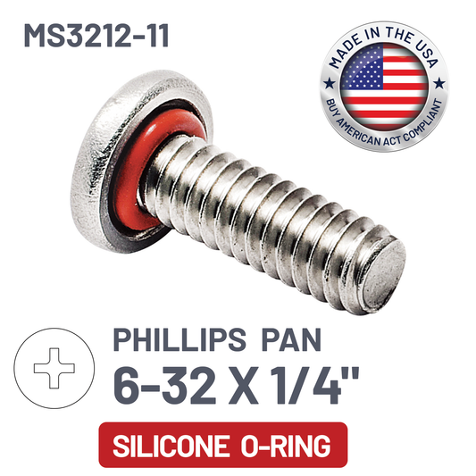 ZAGO Sealing Screw - Phillips Pan Head - 6-32 X 1/4" - SS with Silicone O-Ring (pack x 100)