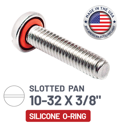 ZAGO Sealing Screw - Slotted Pan Head - 10-32 X 3/8" - SS with Silicone O-Ring (pack x 100)